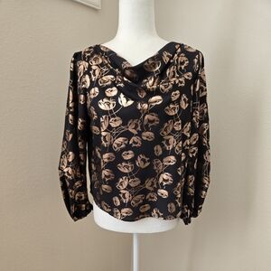 Ann Taylor Shiny Black/Gold Blouse - NWT